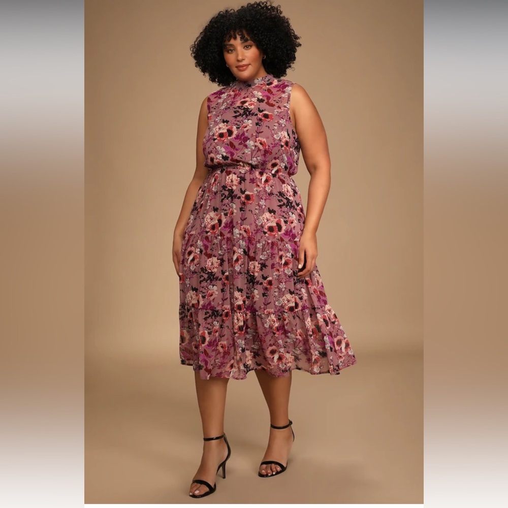 Lulu’s In My Dreams Mauve Floral Print Midi Dress